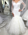 White Feather Mermaid Wedding Dress
