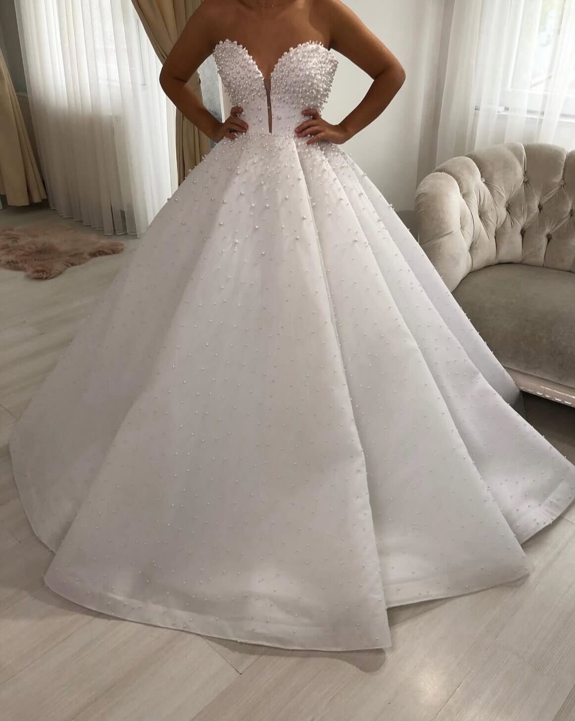 Strapless Pearl Ball Gown