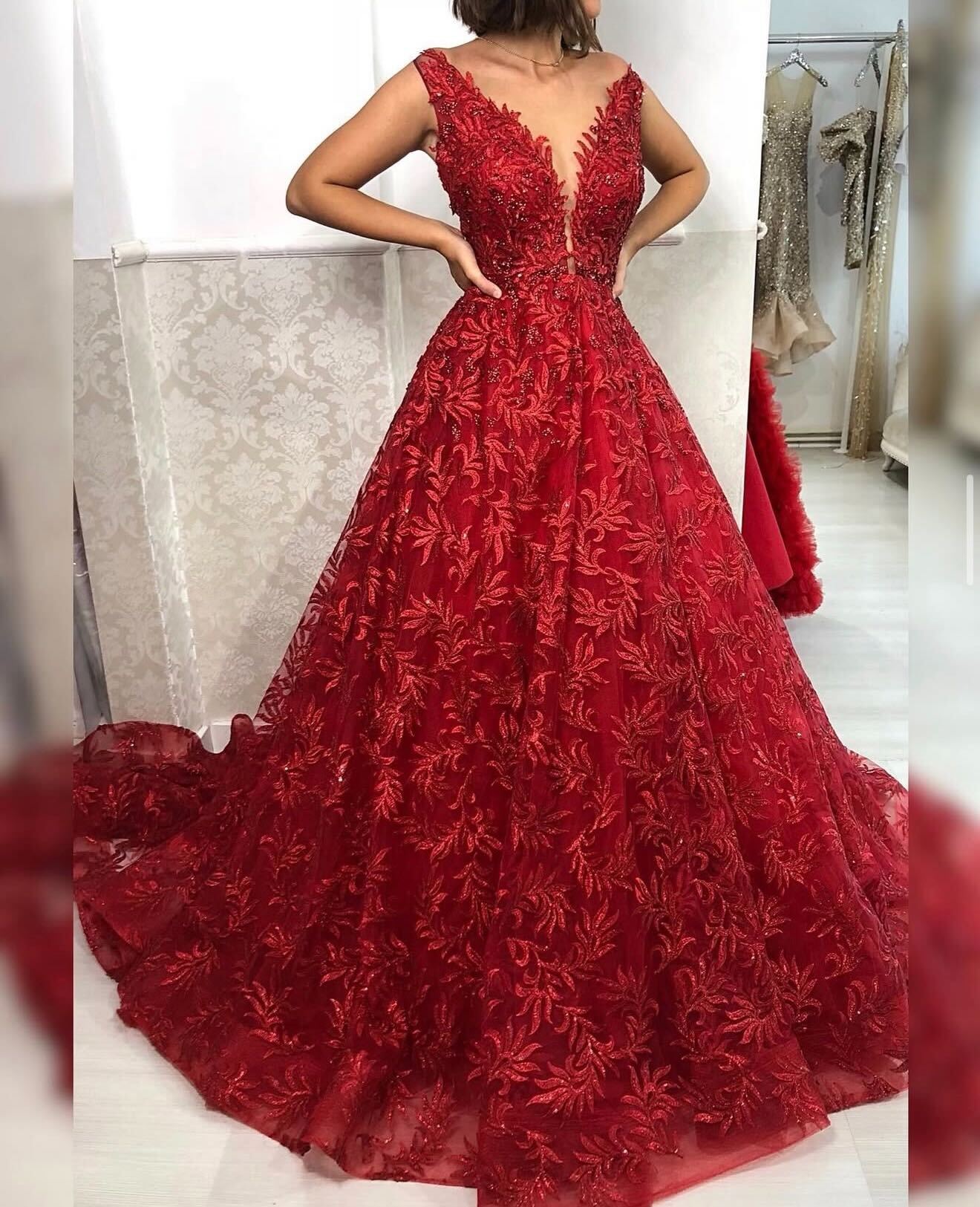 Red Royal Lace Ball Gown